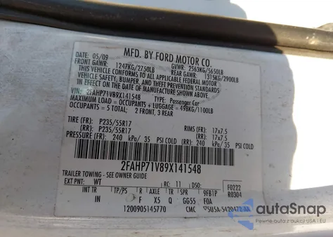 2009 Ford Crown Victoria Police/Police Interceptor из США, поврежденный, VIN 2FAHP71V89X141548